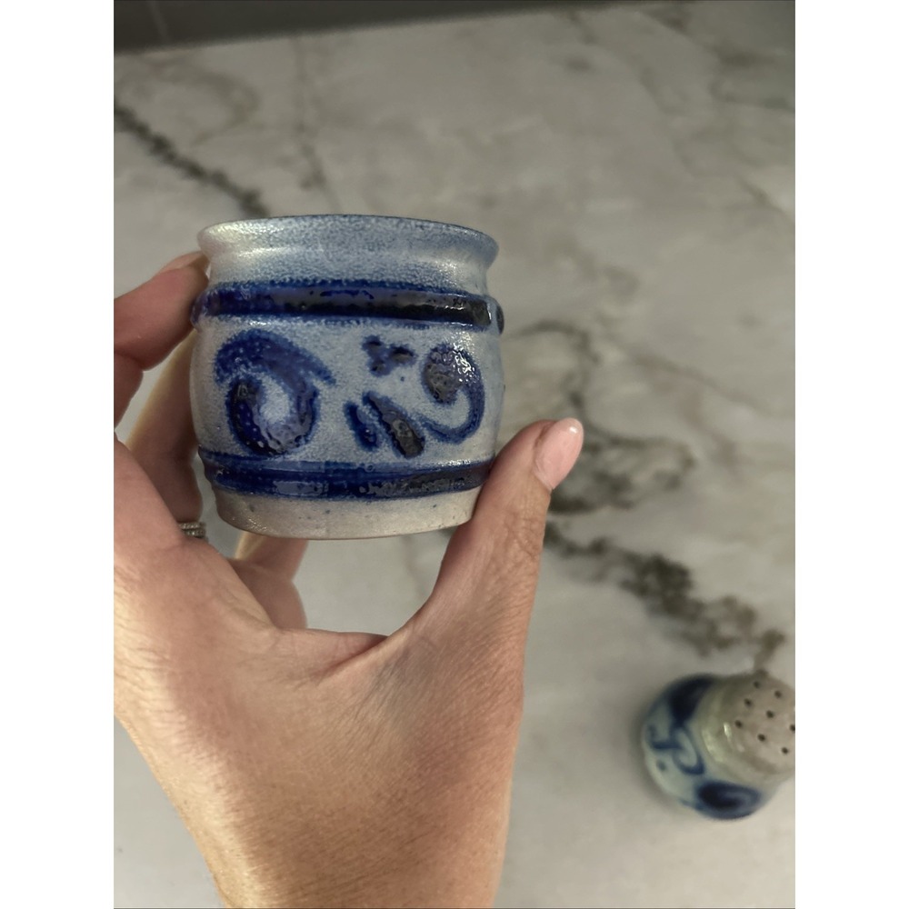 Vintage Stoneware Salt & Pepper Toothpick Holder set POTTERY Cobalt Blue - Picture 10 of 14